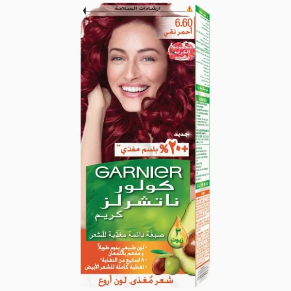 صبغة جارنييه كولور ناتشرلز أحمر نقي رقم 6/60 لتغطية الشعر الأبيض وترطيب مثالي
