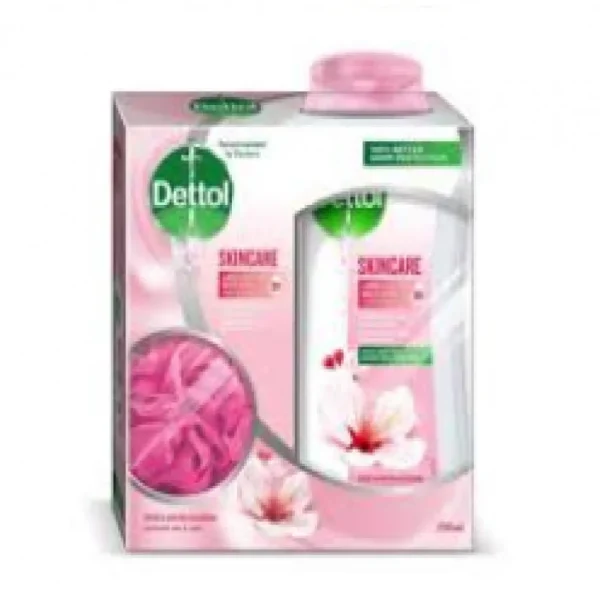 ديتول غسول جسم للعناية بالبشرة بالورد وزهر الساكورا مع ليفة- 250 مل