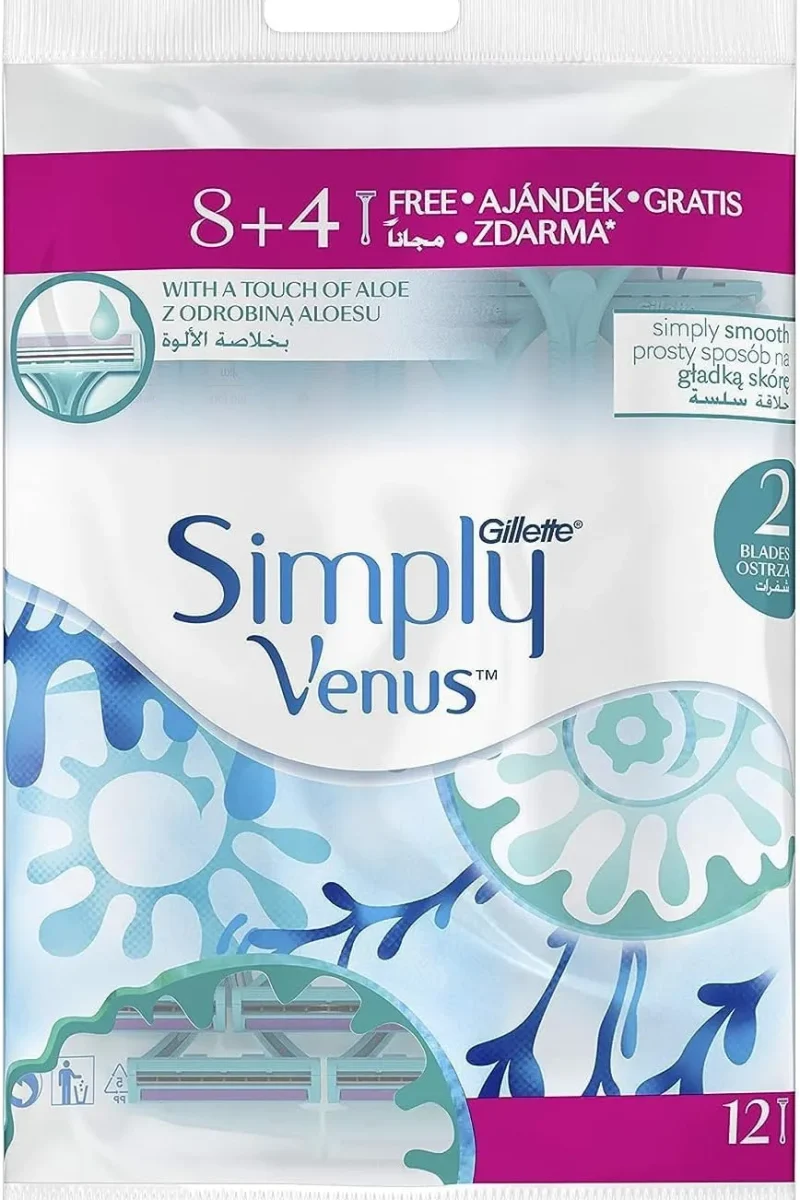 ماكينة حلاقة جيلت سيمبلي فينوس 2 شفرات للنساء عبوة 12 قطعة