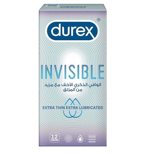 واقي ذكر ديوركس Invisible Extra Lubricated – عبوة 12 قطعة لحماية رقيقة وإحساس طبيعي