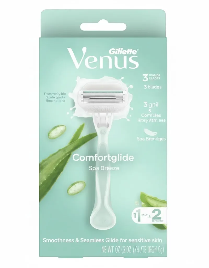 ماكينة حلاقة جيلت فينوس كومفورتجلايد الحساسة للنساء مع رؤوس بديلة لحلاقة ناعمة للبشرة الحساسة