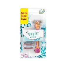 ماكينة حلاقة جيلت سيمبلي فينوس بثلاث شفرات للنساء عبوة مع 9 رؤوس بديلة