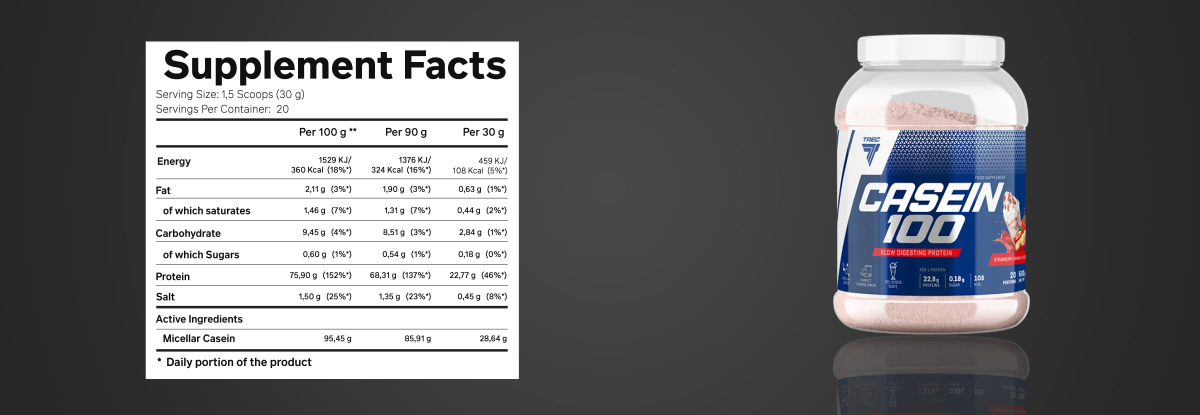 ⁦تريك كازين 100 – بروتين كازين بطيء الهضم بنكهة فراولة وموز لدعم نمو العضلات - 600 جم⁩ - الصورة ⁦2⁩