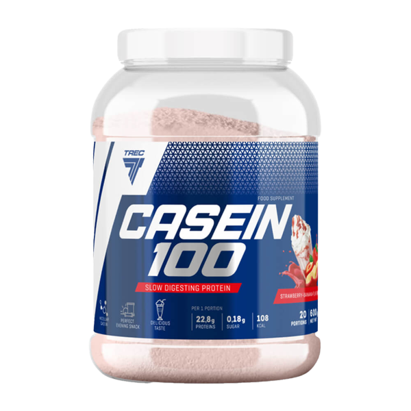 تريك كازين 100 – بروتين كازين بطيء الهضم بنكهة فراولة وموز لدعم نمو العضلات - 600 جم