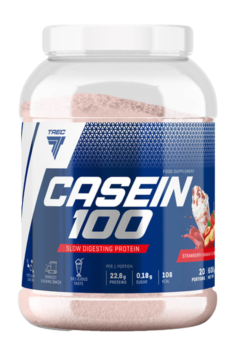 تريك كازين 100 – بروتين كازين بطيء الهضم بنكهة فراولة وموز لدعم نمو العضلات - 600 جم